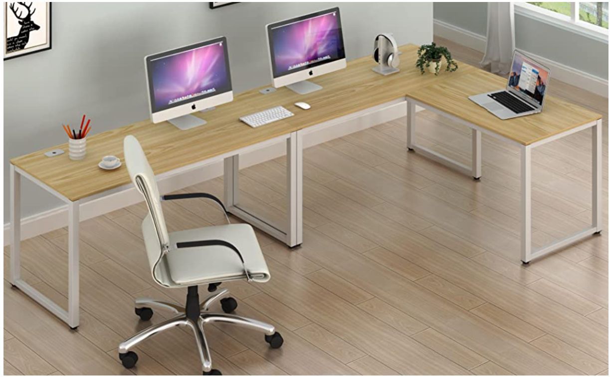 Shw Home Office 55″x60″ Large L Shaped Corner Desk | Shw Desks Shw With Regard To Espresso Adjustable Laptop Desks (View 12 of 15)