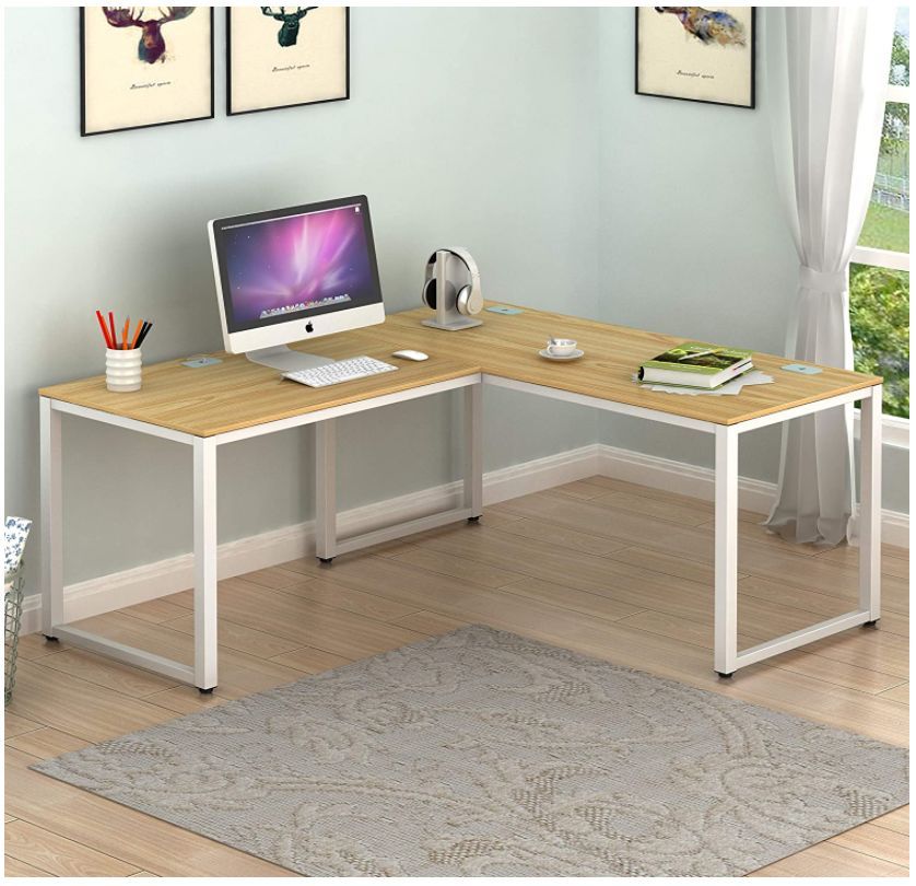 Shw Home Office 55″x60″ Large L Shaped Corner Desk | Shw Desks Shw With White Adjustable Laptop Desks (View 10 of 15)
