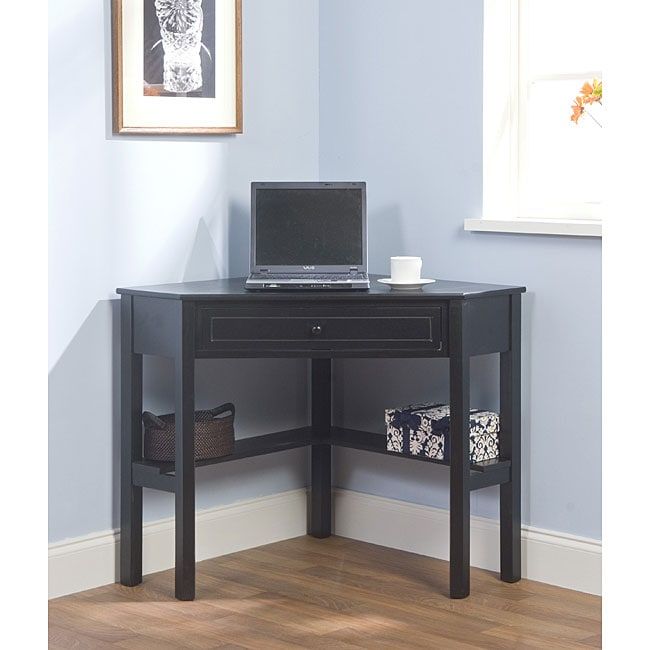 Simple Living Black Wood Corner Computer Desk With Drawer – Overstock With Regard To Wood Center Drawer Computer Desks (View 6 of 15)