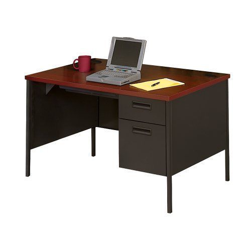 Single Pedestal Desk 48″ X 30″ Gray Nebula Top/charcoal Base | Office Intended For Gray Reversible Desks With Pedestal (View 7 of 15)