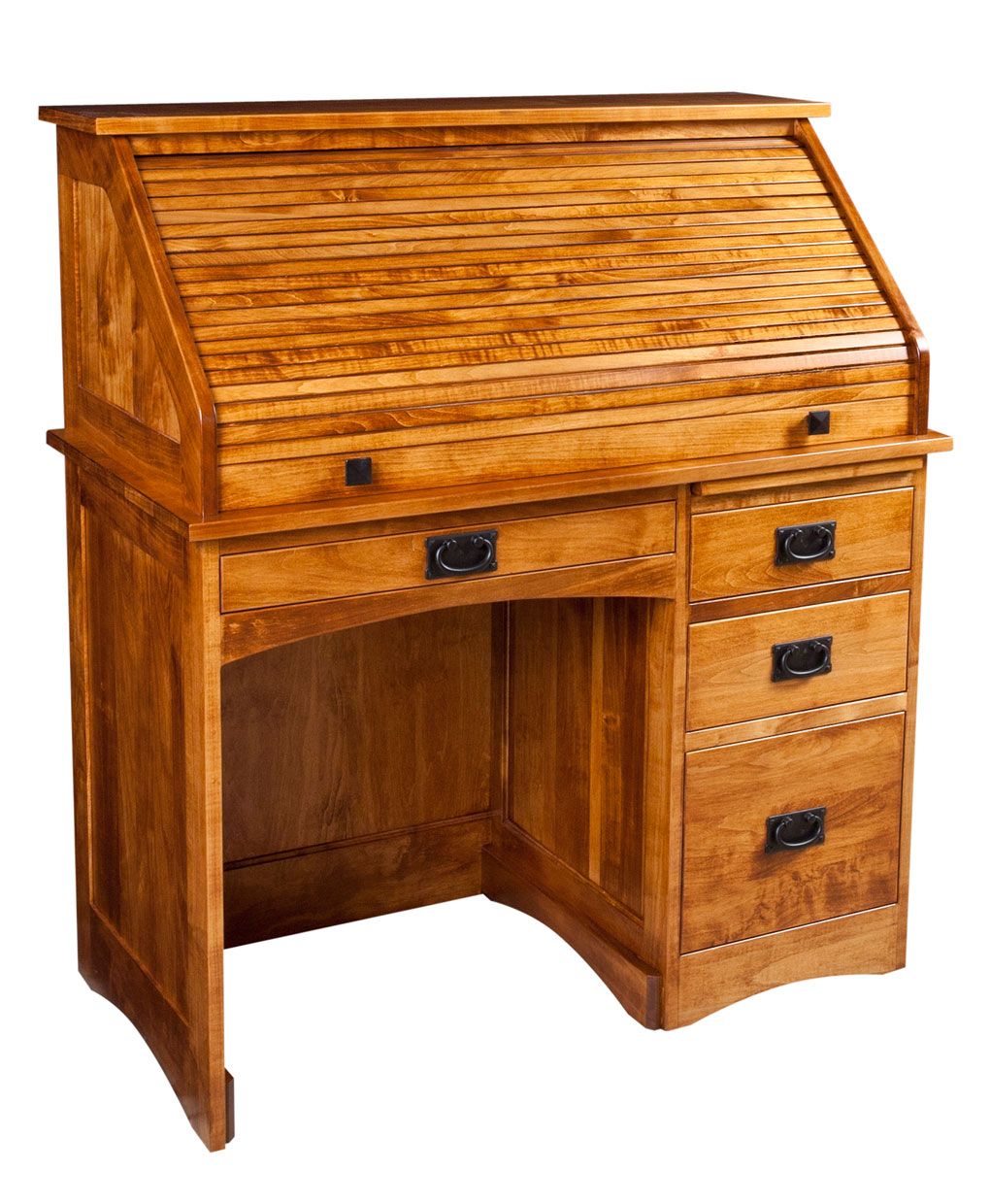 Single Pedestal Mission Rolltop Desk – Amish Direct Furniture Inside Hickory Wood 5 Drawer Pedestal Desks (View 4 of 15)