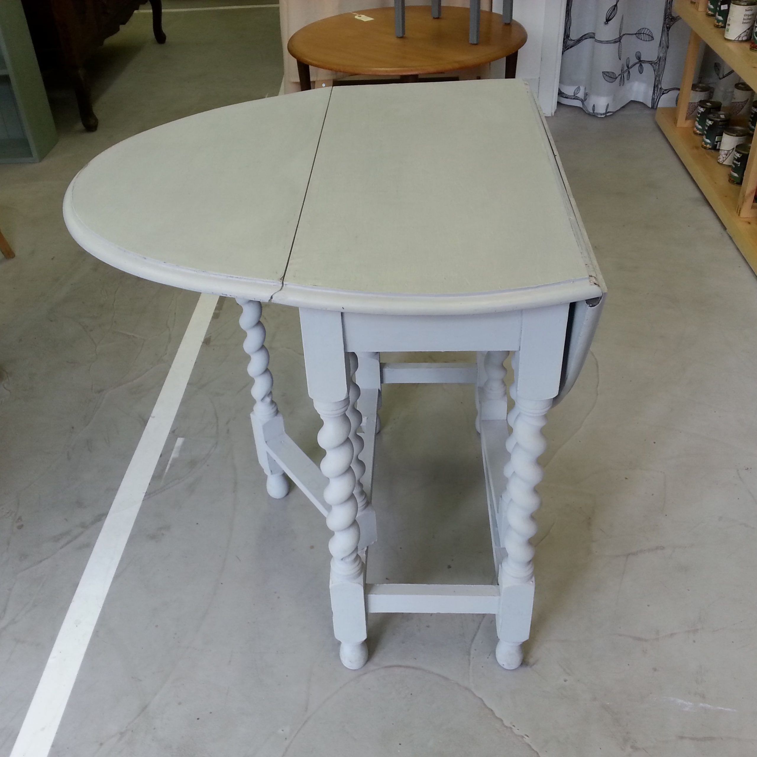 Small Drop Leaf Table With Barley Twist Legs In Paris Grey Chalkpaint Inside Gray Drop Leaf Console Dining Tables (Photo 11 of 15)