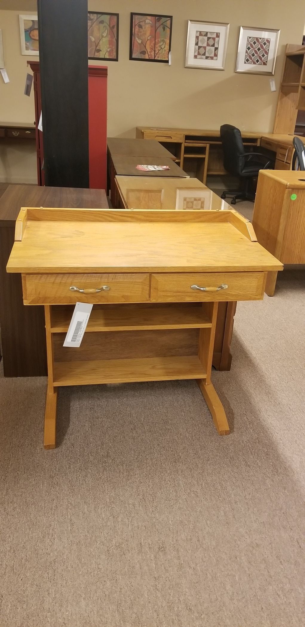 Small Oak Writing Desk | Delmarva Furniture Consignment Pertaining To Dark Toasted Oak 3 Drawer Writing Desks (View 10 of 15)