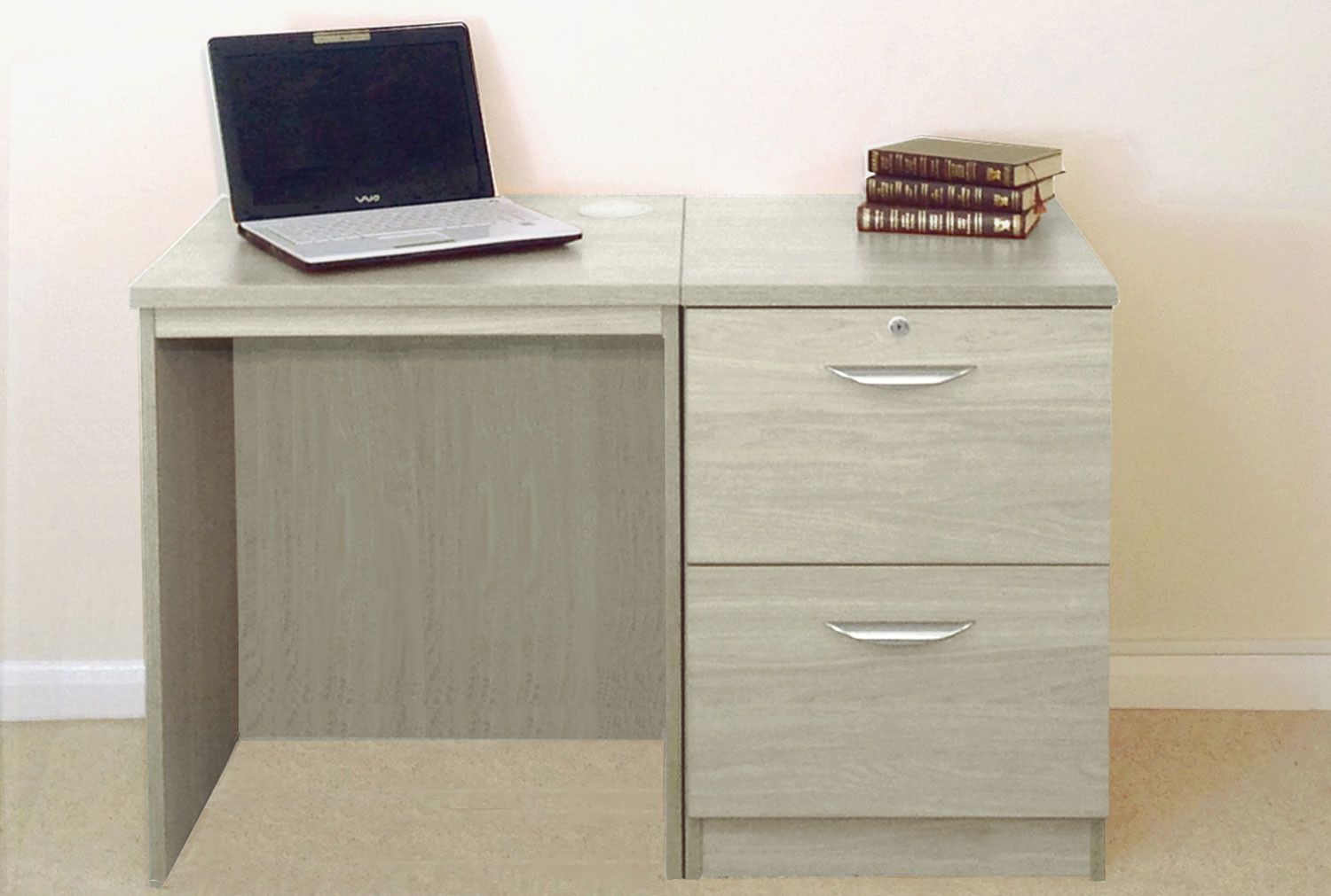 Small Office Desk Set With 2 Drawer Filing Cabinet (grey Nebraska Within Gray And Gold 2 Drawer Desks (View 7 of 15)