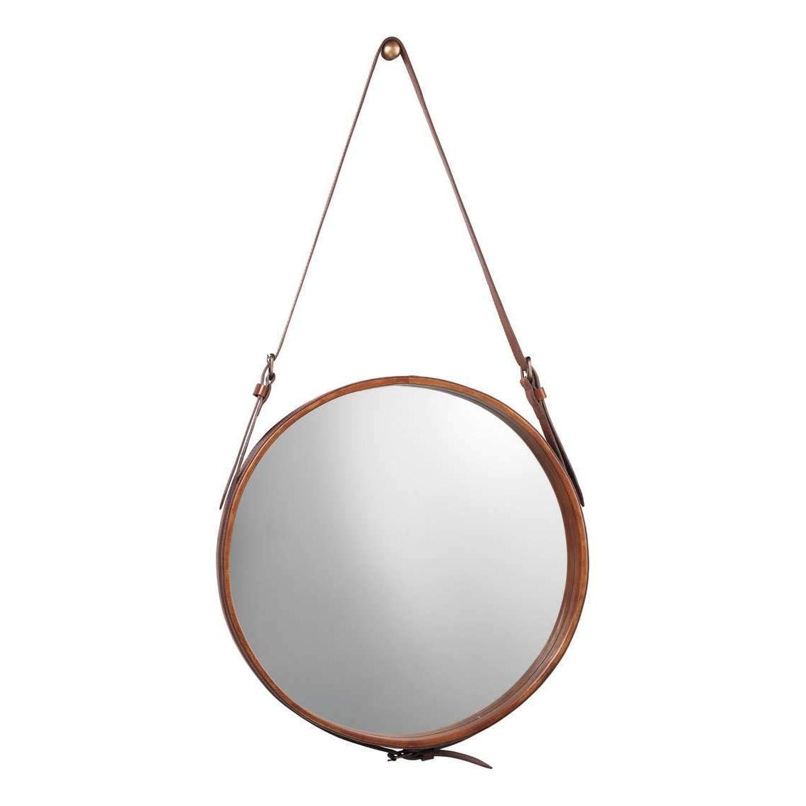 Small Round Mirror In Brown Leather — France & Son For Brown Leather Round Wall Mirrors (View 9 of 15)
