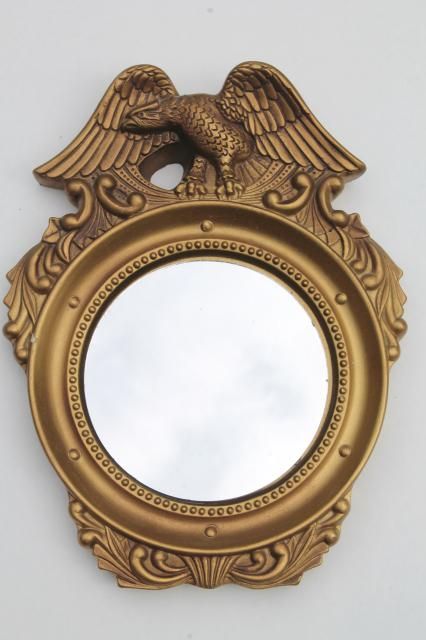 Small Round Mirror In Gold Plaster Federal Eagle Frame, Vintage Inside Antique Iron Round Wall Mirrors (View 5 of 15)
