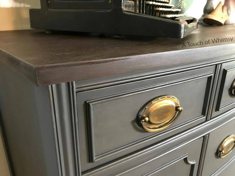 Sold Buffet Painted Gray Vintage Charcoal Gray China | Etsy In 2020 Pertaining To Antique Brown 2 Door Wood Desks (View 14 of 15)