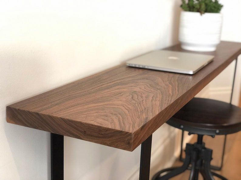 Solid Walnut Narrow Computer Desk Writing Desk Farmhouse | Etsy With Regard To Farmhouse Black And Russet Wood Laptop Desks (View 2 of 15)