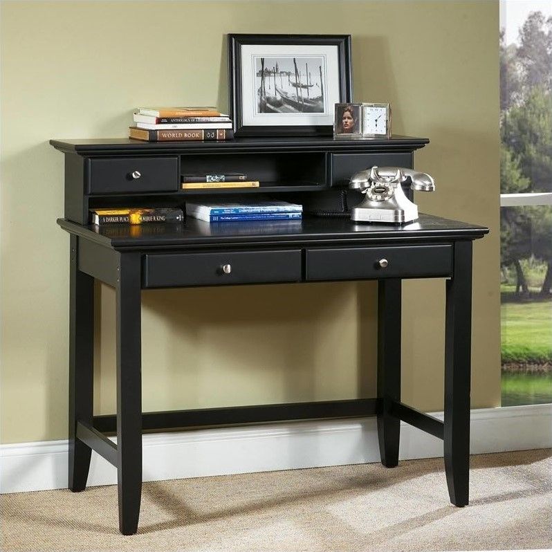 Solid Wood Laptop Writing Desk With Hutch In Ebony – 5531 162 Pertaining To Elm Wood Black Desks (Photo 7 of 15)