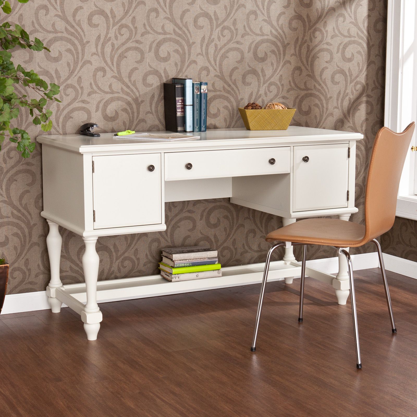 Southern Enterprises Calvert Desk With Optional Hutch – Off White At With Off White And Cinnamon Office Desks (View 1 of 15)