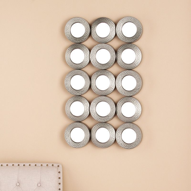 Sphere Grid Wall Sculpture, Hammered Silver | Wall Sculptures, Mirror Pertaining To Grid Accent Mirrors (View 8 of 15)