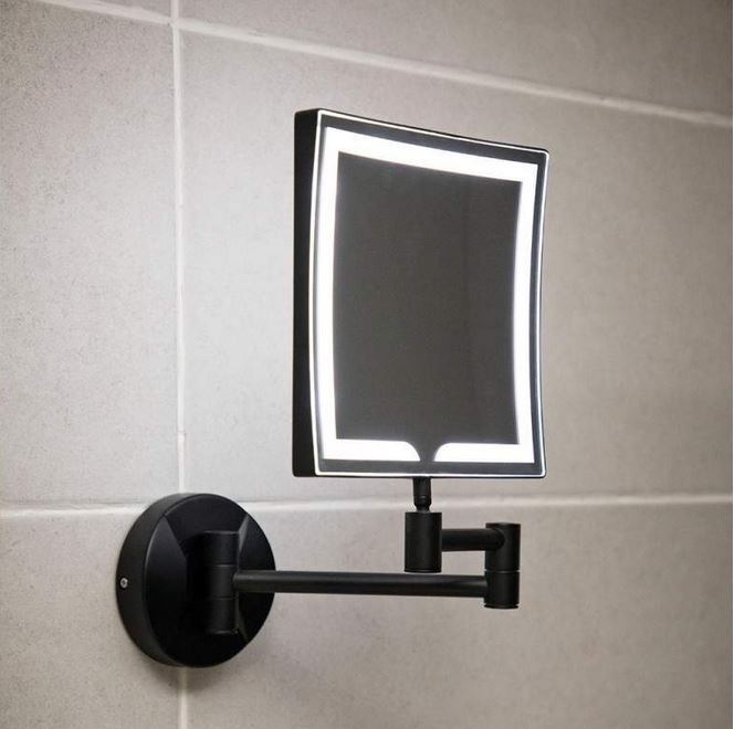Square Wall Mounted Led Make Up Mirror In Black – Plumbworkz Within Black Square Wall Mirrors (View 11 of 15)