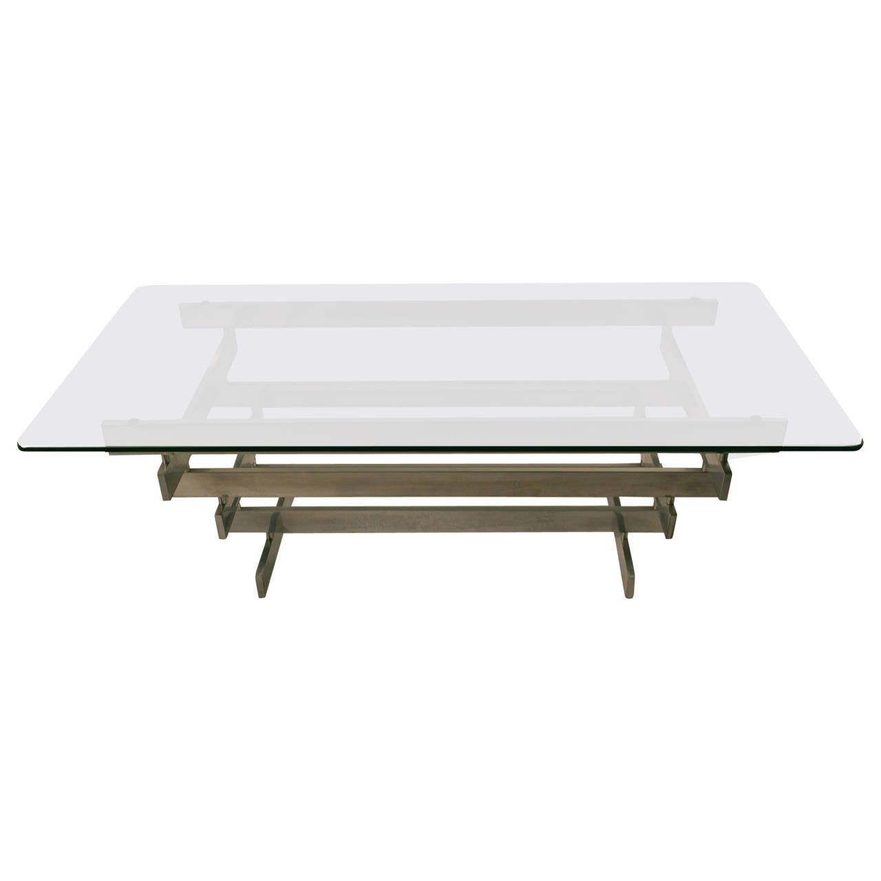 Stacked Aluminum Block Base Glass Top Coffee Table For Sale At 1stdibs Throughout Large Frosted Glass Aluminum Desks (View 2 of 15)