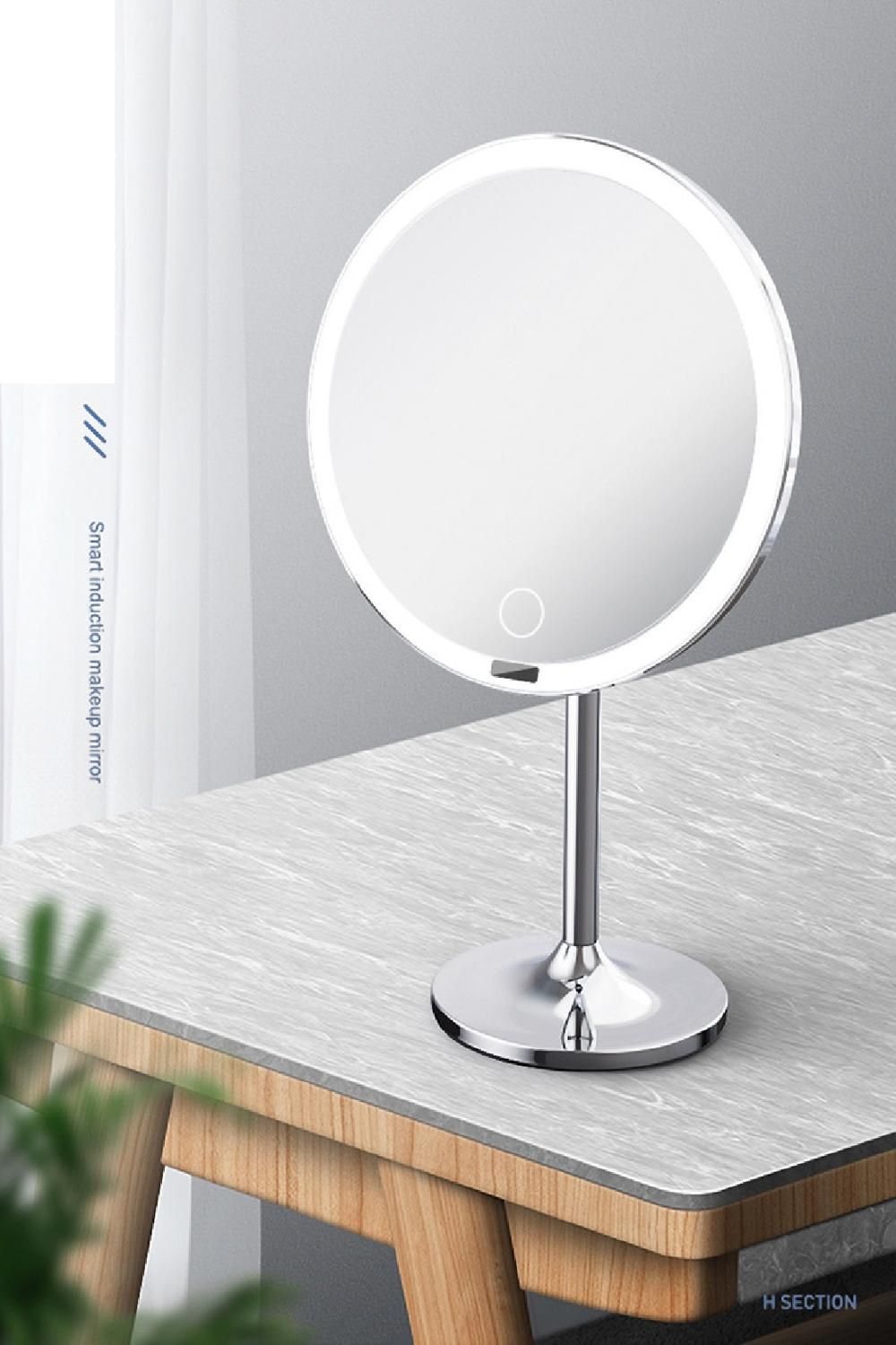 Stand Led Makeup Mirror With Light Adjustble Light Face Sensor Makeup Within Single Sided Chrome Makeup Stand Mirrors (View 6 of 15)