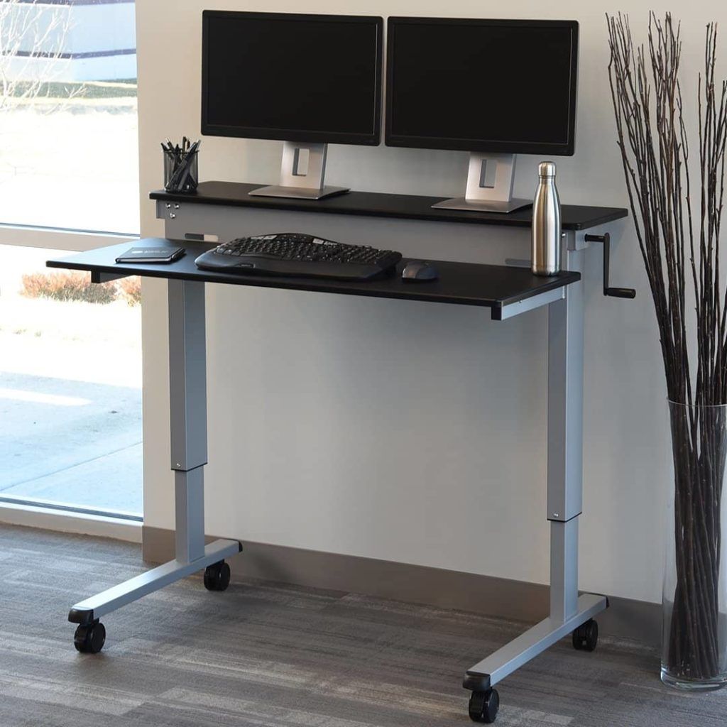 [stand Up Desk Store] Crank Adjustable Sit To Stand Two Tier Desk With Inside Espresso Adjustable Stand Up Desks (Photo 10 of 15)