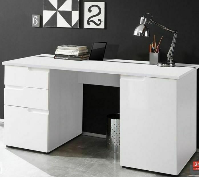 Stella – Modern Large White Gloss Computer Desk Office Home Furniture With Regard To Glossy White And Chrome Modern Desks (View 8 of 15)