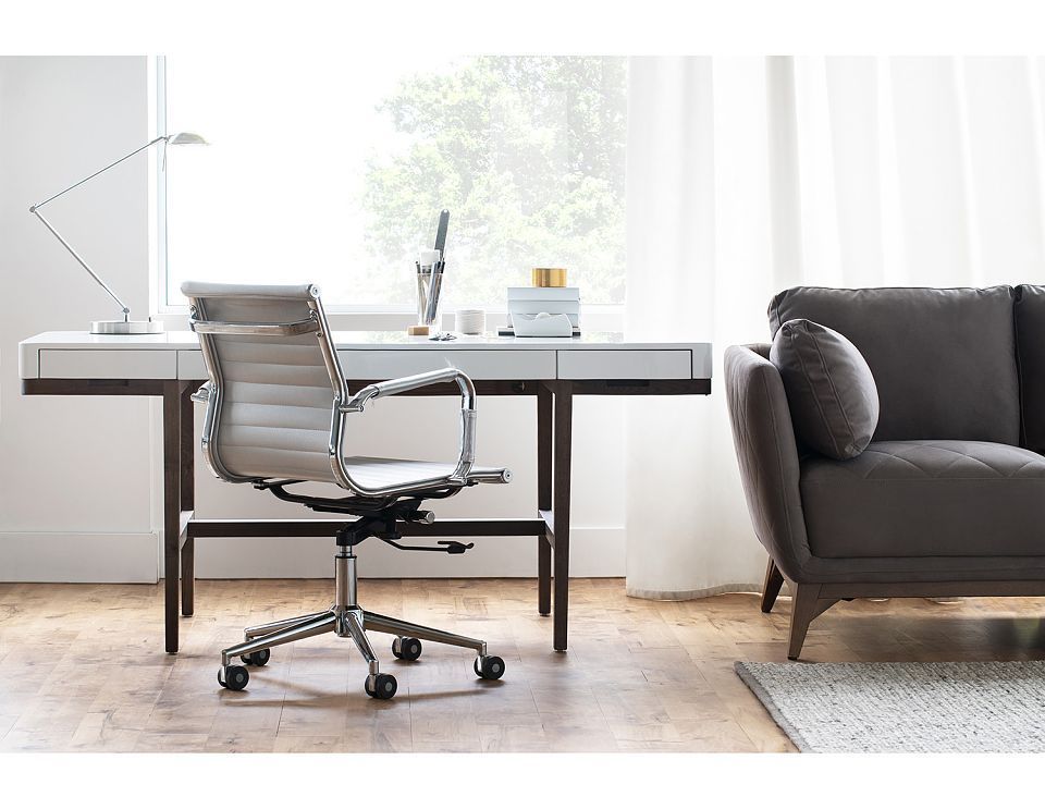 Structube – Office : Desks : Adel (white/black Oak) | Grey Office Regarding Black Glass And Dark Gray Wood Office Desks (View 5 of 15)