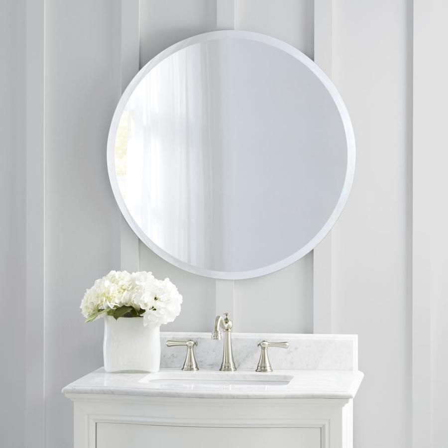 Style Selections 28 In L X 28 In W Round Beveled Wall Mirror Lowes Regarding Celeste Frameless Round Wall Mirrors (Photo 6 of 15)