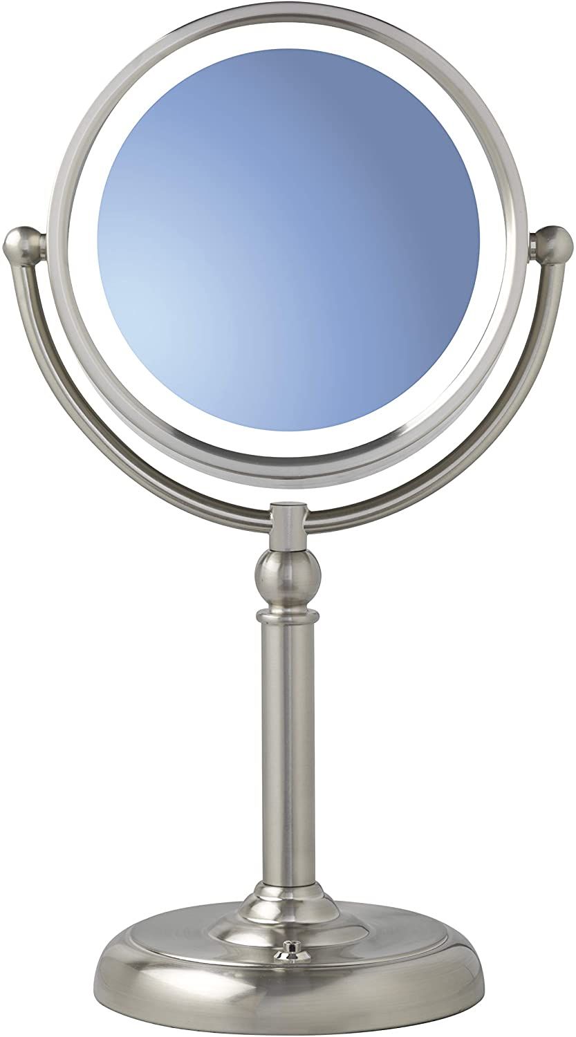 Sunter Led Vanity Mirror Brushed Nickel, Two Sided 1x/10x Magnification Regarding Single Sided Polished Nickel Wall Mirrors (View 10 of 15)