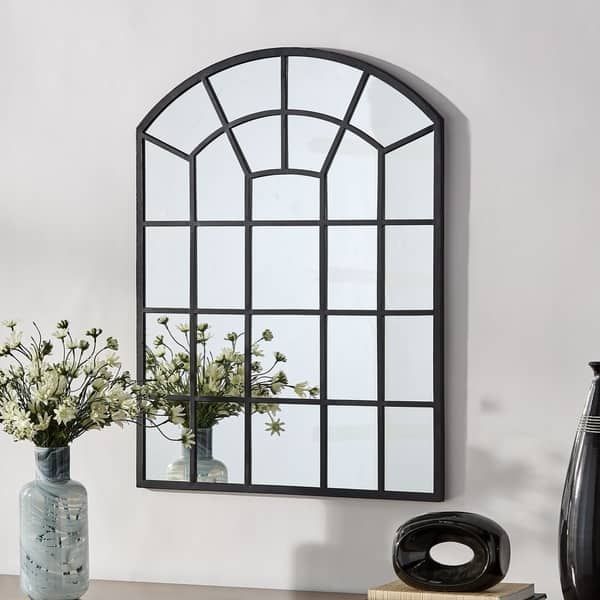 Surise Black Finish Metal Arched Windowpane Wall Mirrorinspire Q With Regard To Black Metal Arch Wall Mirrors (Photo 3 of 15)