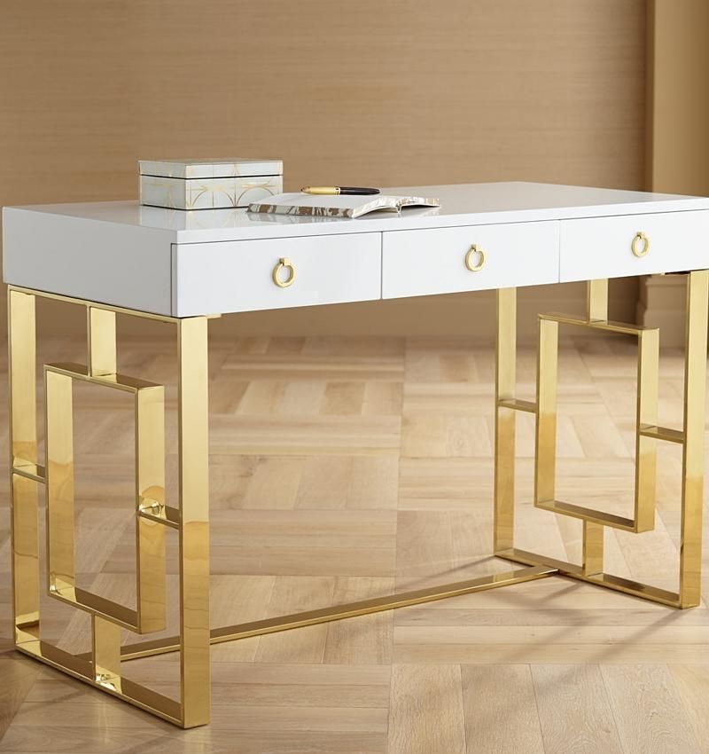 Tables | Baccarat 47" Wide White Lacquer And Gold Writing Desk With Gold And Olive Writing Desks (View 13 of 15)