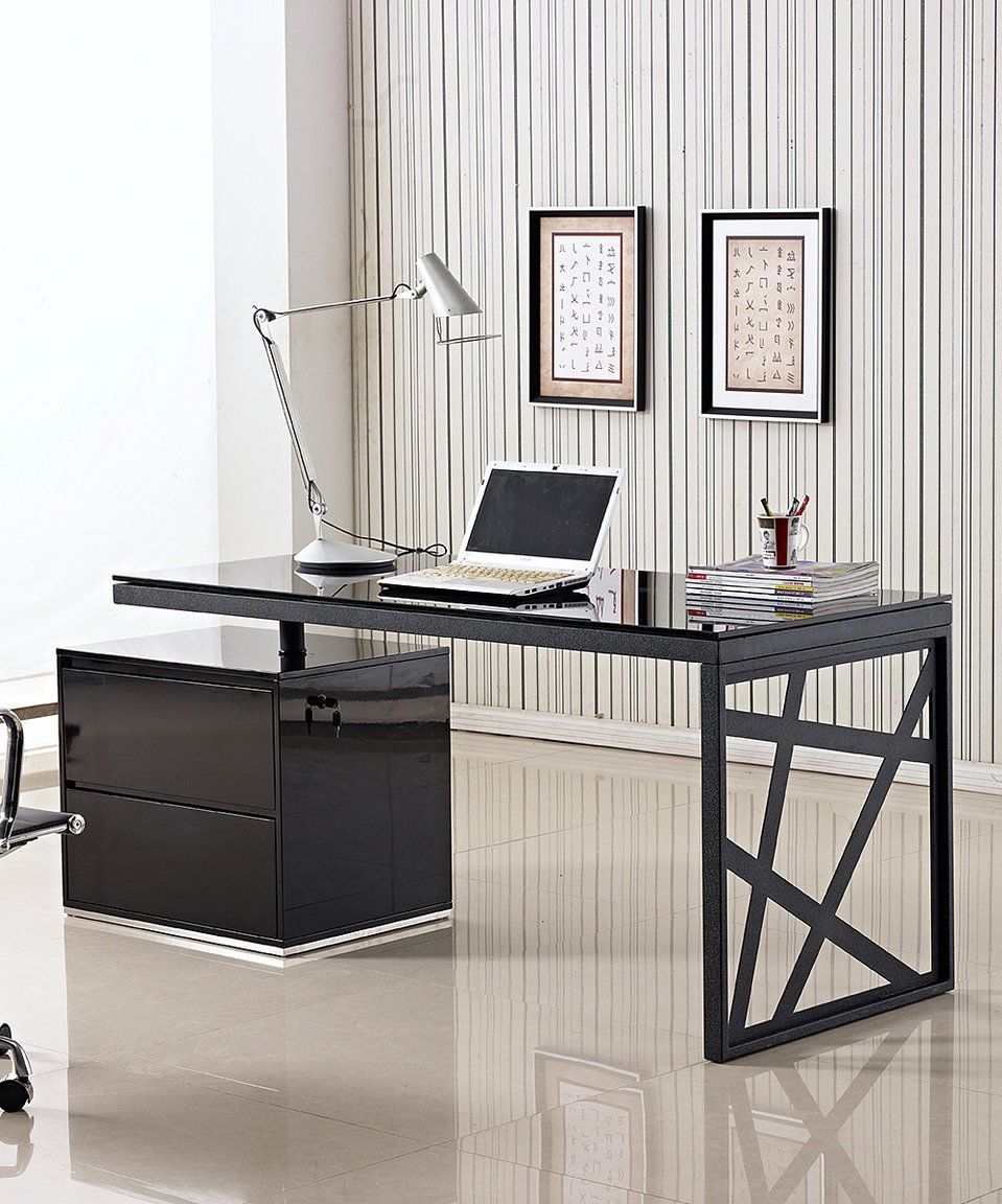 Take A Look At This Black Wood Veneer Office Desk Today! | Office Desk Intended For Black Metal And Rustic Wood Office Desks (Photo 15 of 15)