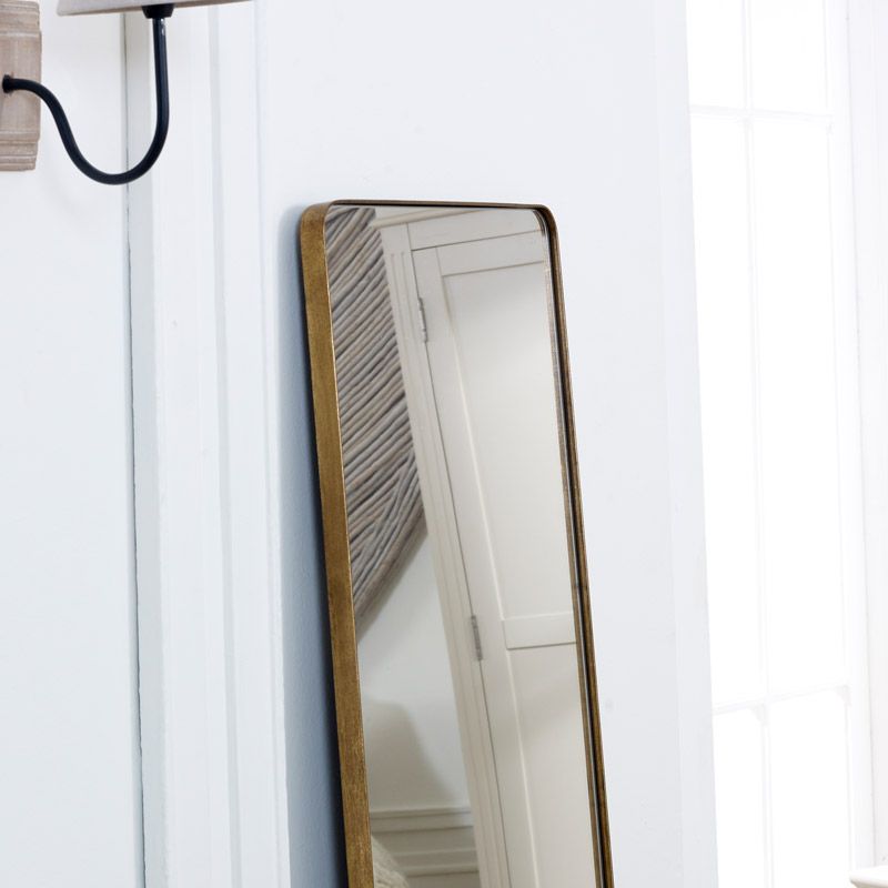 Tall Brushed Gold Framed Wall Mirror / Leaner Mirror Throughout Brushed Gold Wall Mirrors (View 10 of 15)