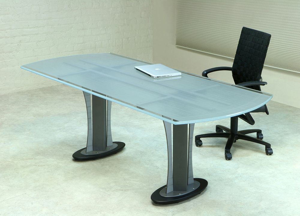 Tangent Modern Custom Glass Desk | Stoneline Designs Regarding Aluminum And Frosted Glass Desks (Photo 6 of 15)