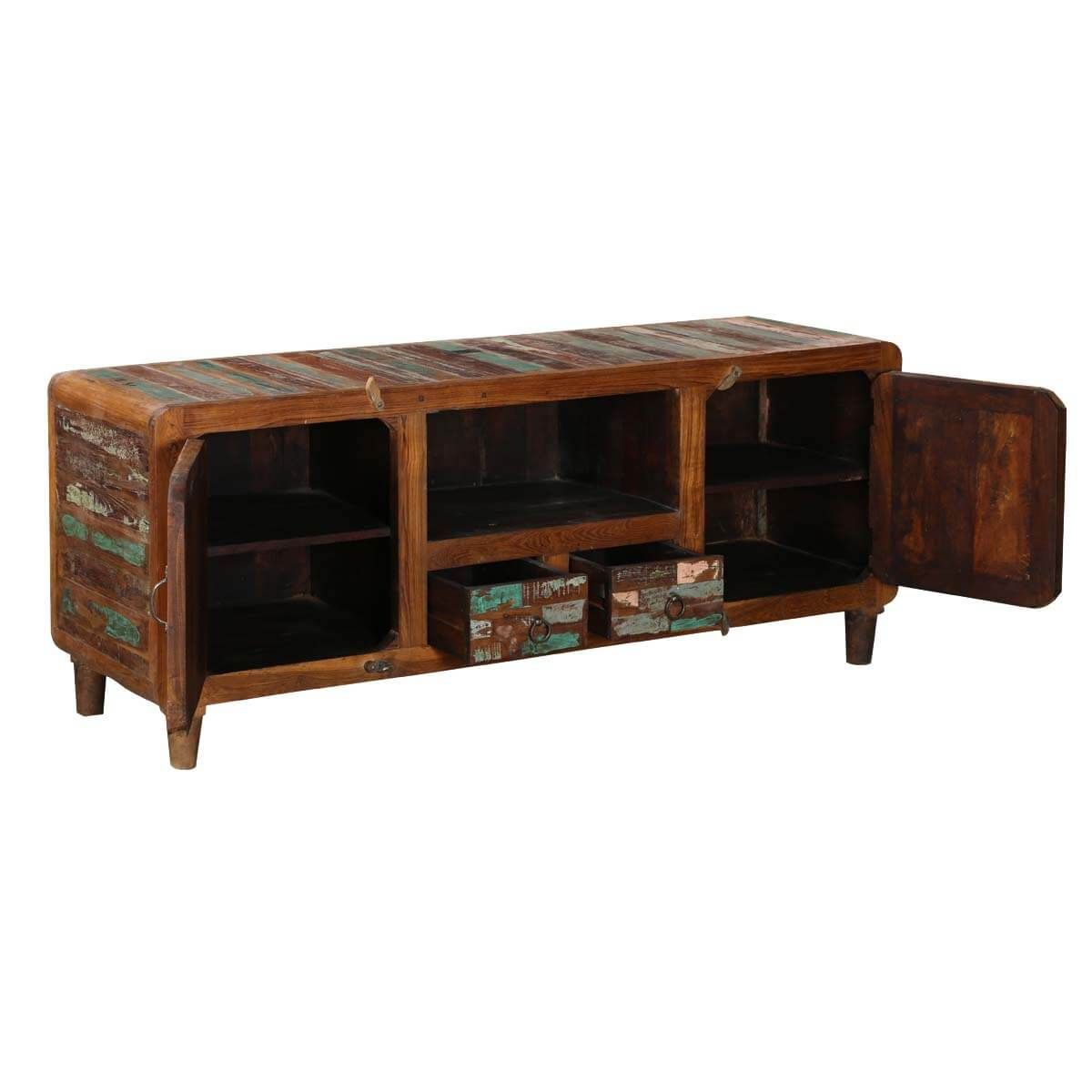 Tangier 59" Mosaic 2 Door Solid Wood Rustic Media Console Furniture With Regard To 2 Door Wood Desks (View 7 of 15)