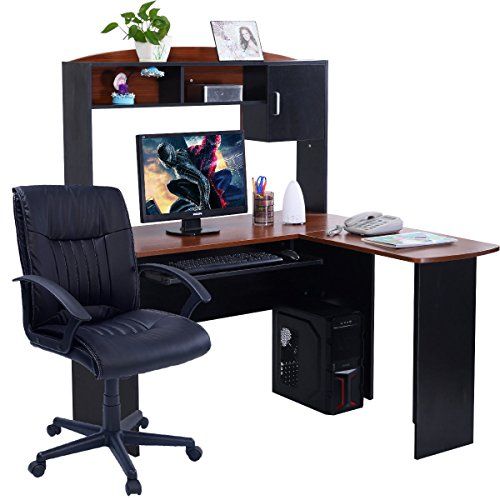 Tangkula L Shaped Desk Corner Desk, Home Office Wood Workstation Space For Matte Black Corner Desks With Keyboard Shelf (View 9 of 15)