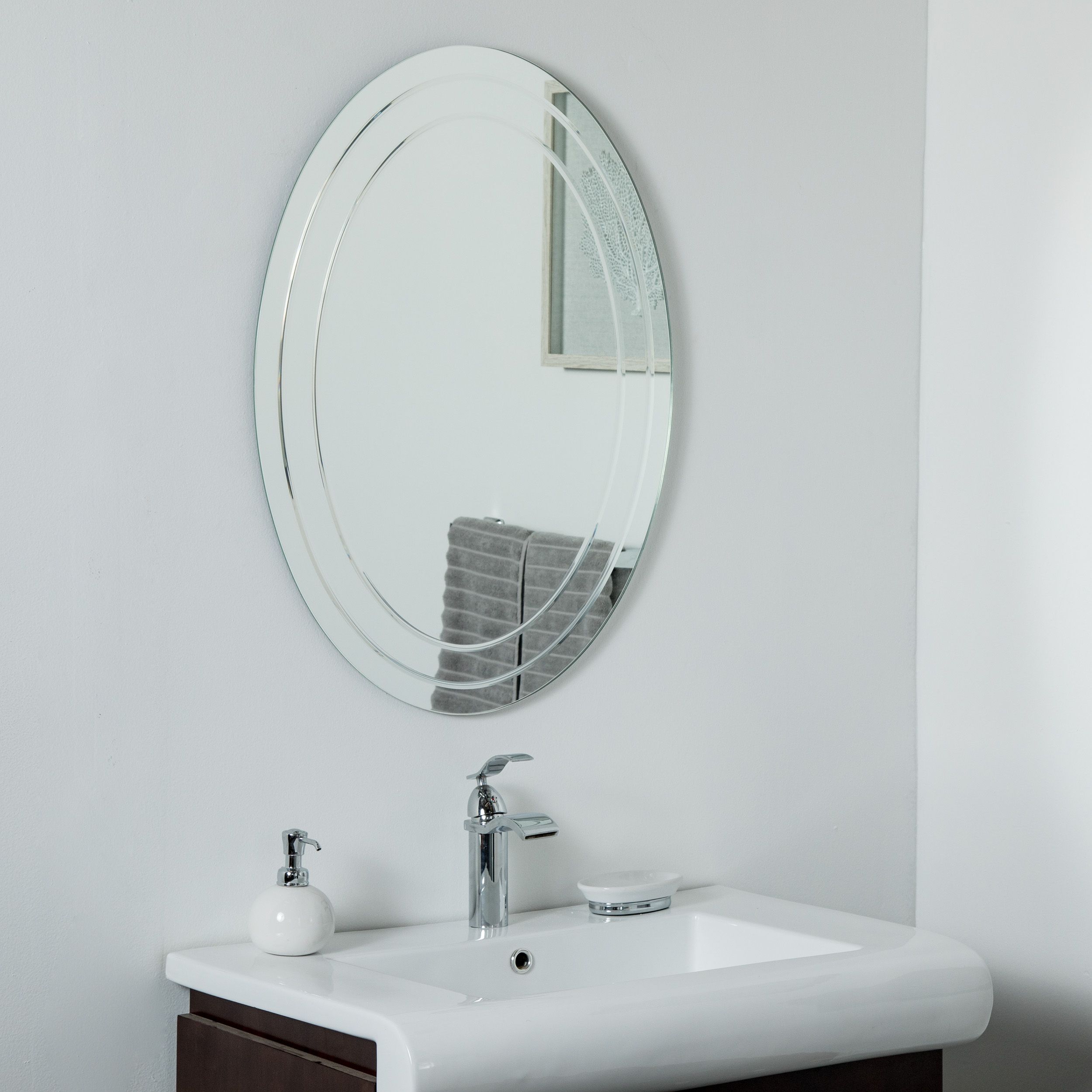 Tate Frameless Oval Mirror 31.5 X 23.6in Wall Mirror – Walmart For Thornbury Oval Bevel Frameless Wall Mirrors (Photo 6 of 15)