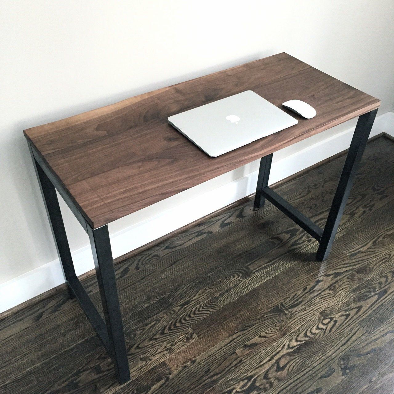 The Keystone Reclaimed Wood Desk Reclaimed Black Walnut Desk | Etsy Inside Glass White Wood And Walnut Metal Office Desks (Photo 3 of 15)
