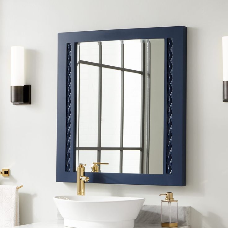 Thorton Mahogany Vanity Mirror – Bright Navy Blue | Bathroom Mirror Throughout Glossy Blue Wall Mirrors (View 10 of 15)