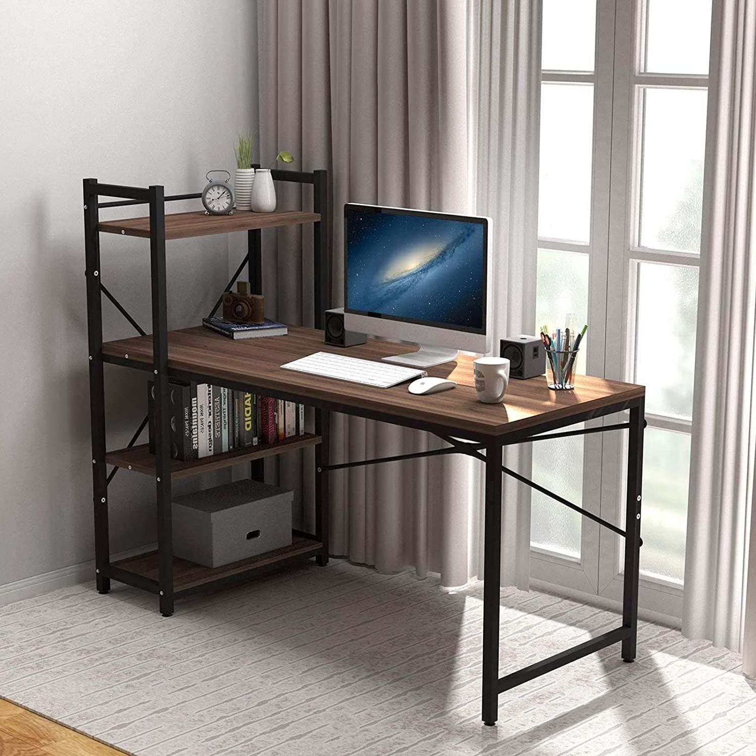 Tower Computer Desk With 4 Tier Storage Shelves –  (View 5 of 15)