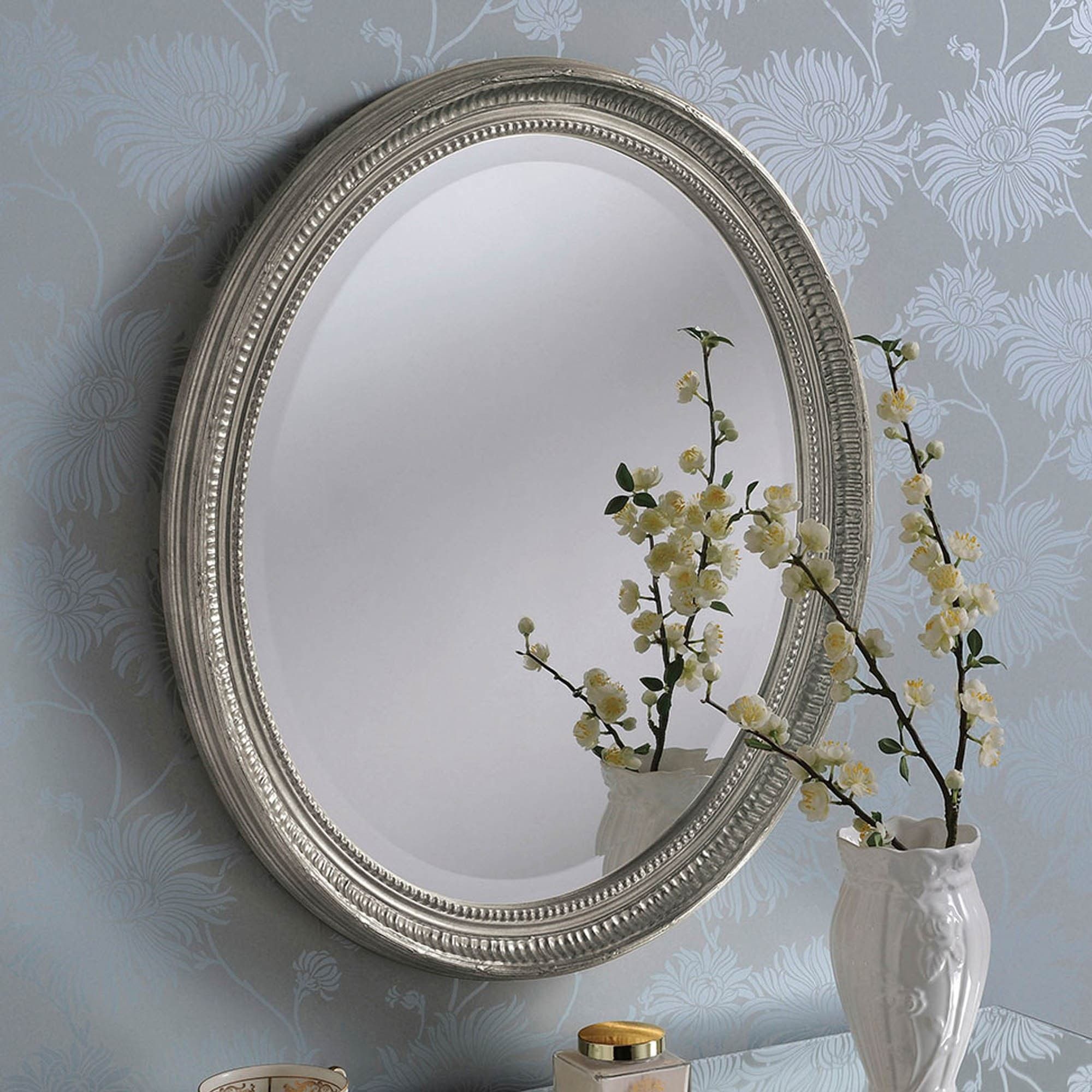Traditional Silver Oval Mirror | Contemporary Mirrors Pertaining To Alissa Traditional Wall Mirrors (Photo 15 of 15)