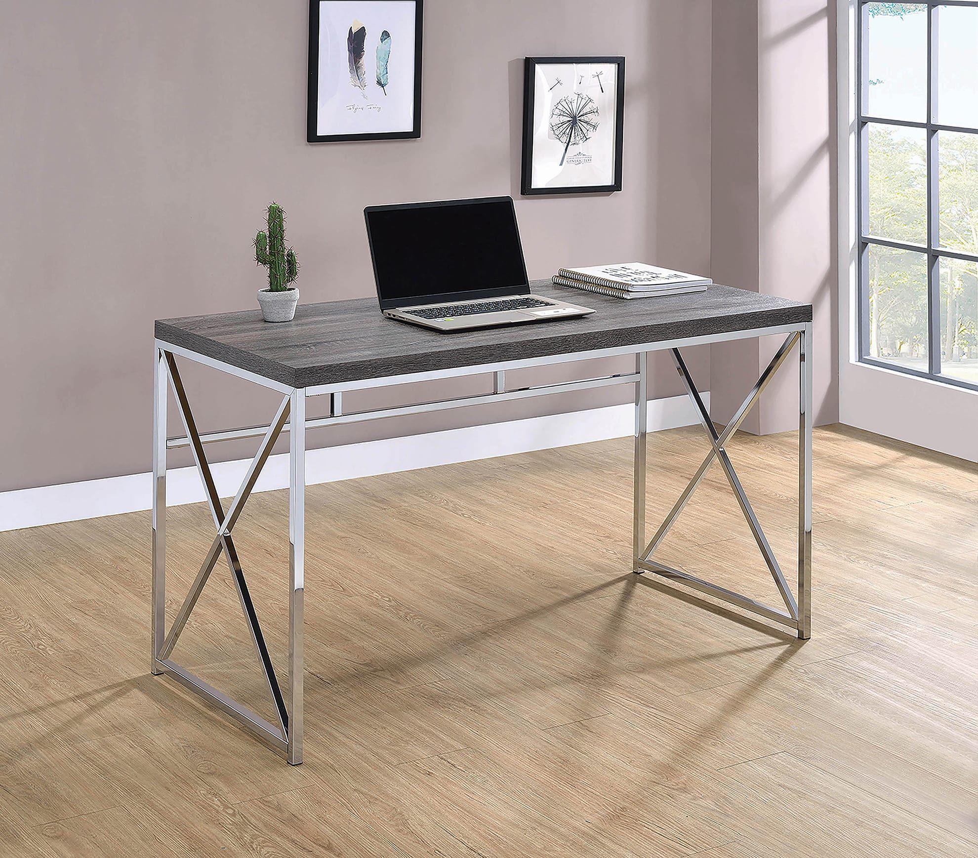 Transitional Weathered Grey Writing Desk | Quality Furniture At In Gray Wash Wood Writing Desks (View 3 of 15)