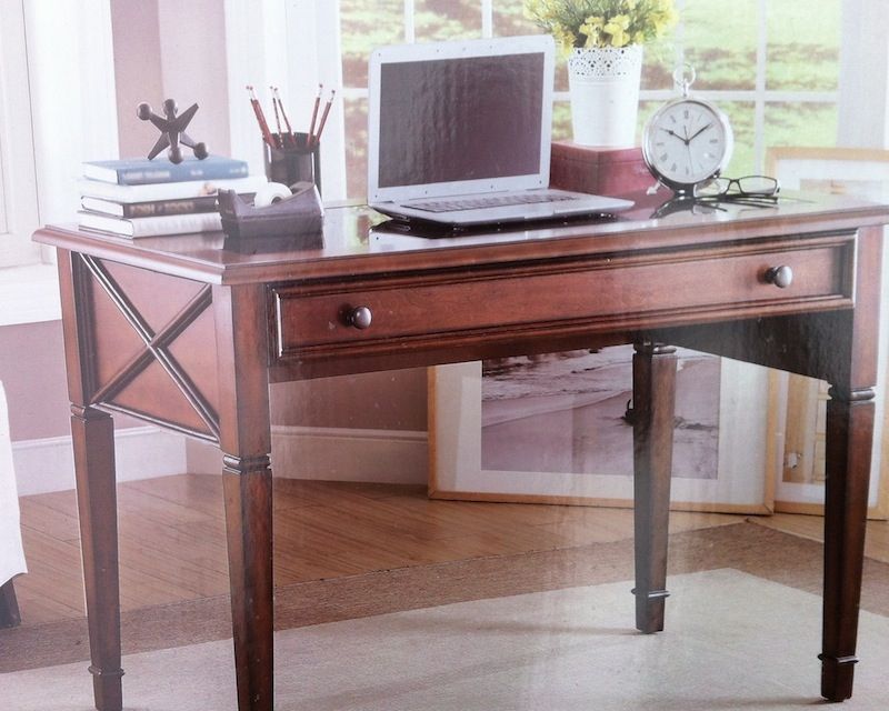 Transitional Wood Desk With Black Glass Top. | Wood Desk, Desk, Home For Dark Sapphire Wood Writing Desks (Photo 7 of 15)