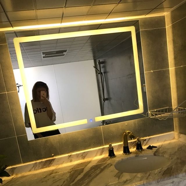 Transverse Warm Light Led Backlit Bathroom Mirror Square Wall Mount In Edge Lit Square Led Wall Mirrors (Photo 13 of 15)