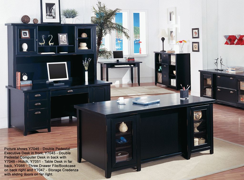 Tribeca Loft Black Office Furniture Series – Double Pedestal Executive Desk With Regard To Black Finish Modern Office Desks (View 14 of 15)