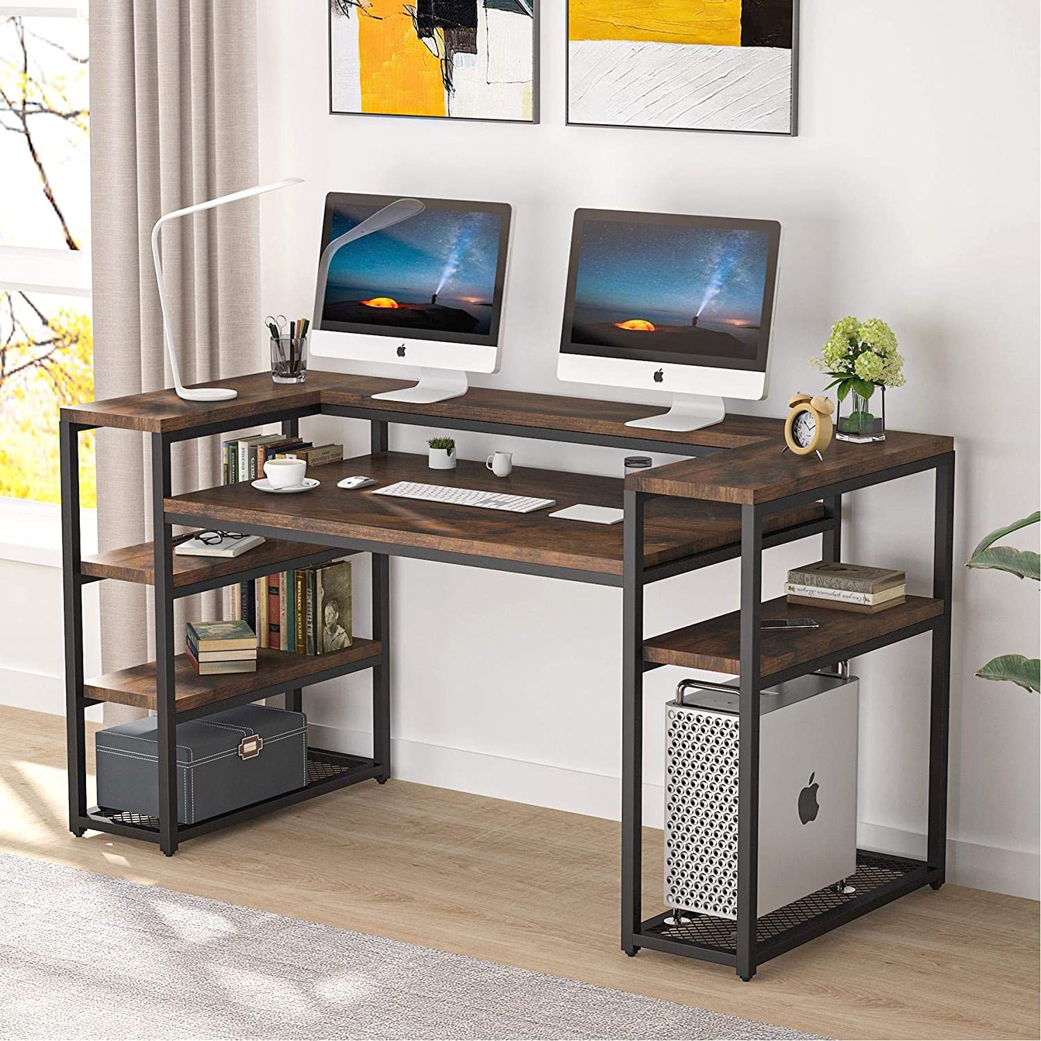 Tribesigns 63 Inch Computer Desk With Open Storage Shelves, Large Inside Executive Desks With Dual Storage (View 1 of 15)