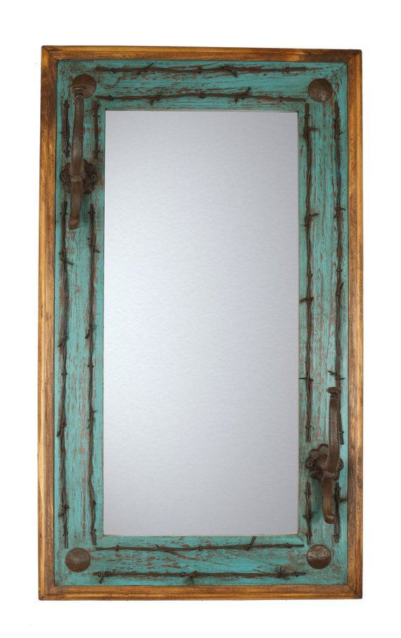 Turquoise Ranch Mirror Hat Rack Accent Mirror Wall Decor Mirror 20x34 With Western Wall Mirrors (View 8 of 15)