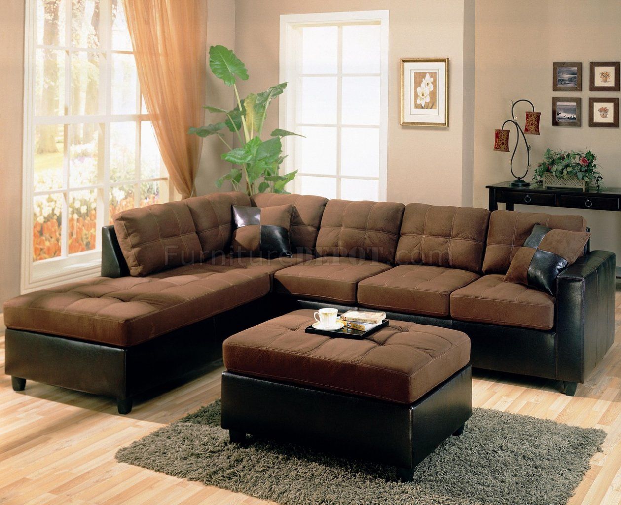 Two Tone Modern Sectional Sofa 500655 Chocolate/dark Brown For Brown And Yellow Sectional Corner Desks (Photo 3 of 15)