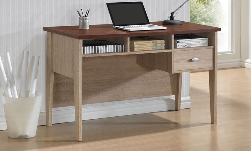 Two Tone Oak Finish Writing Desk | Groupon Goods Pertaining To Sonoma Oak 2 Tone Writing Desks (View 2 of 15)