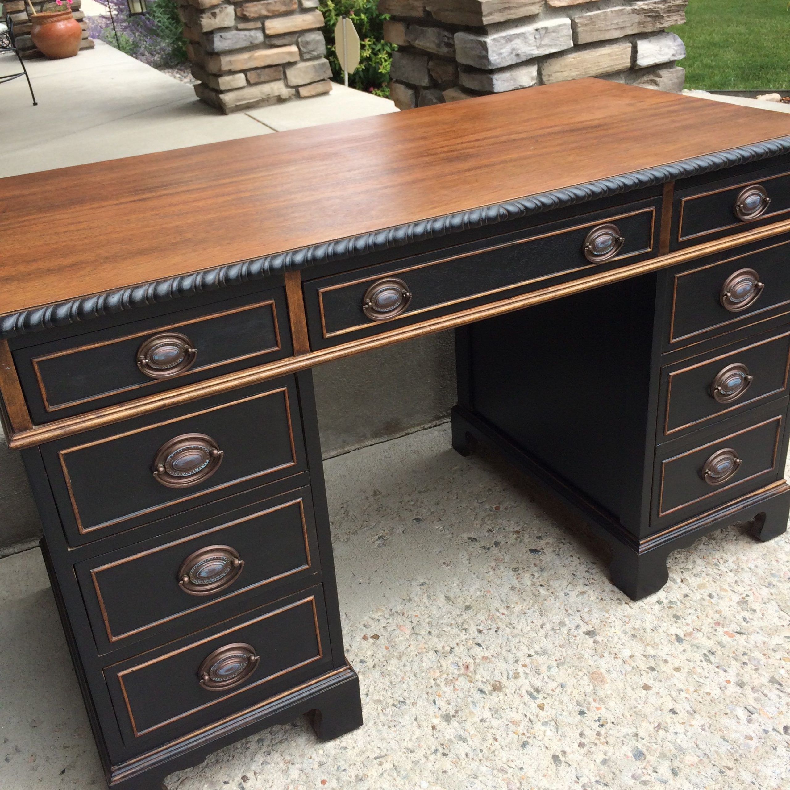 Two Tone Wood And Black Vintage Desk. Solid Wood And Usa Made (View 3 of 15)