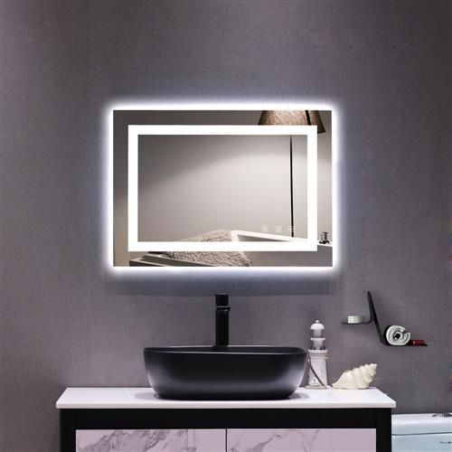 Ubesgoo 28x20 Inch Led Lighted Bathroom Mirror Silvered Wall Mounted In Edge Lit Square Led Wall Mirrors (View 5 of 15)