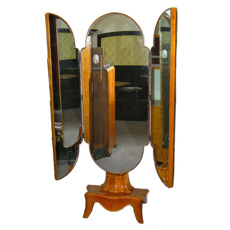 Unusual Tri Fold Stand Up Antique Mirror | Bedroom | Art Deco Collection With Antique Iron Standing Mirrors (Photo 8 of 15)