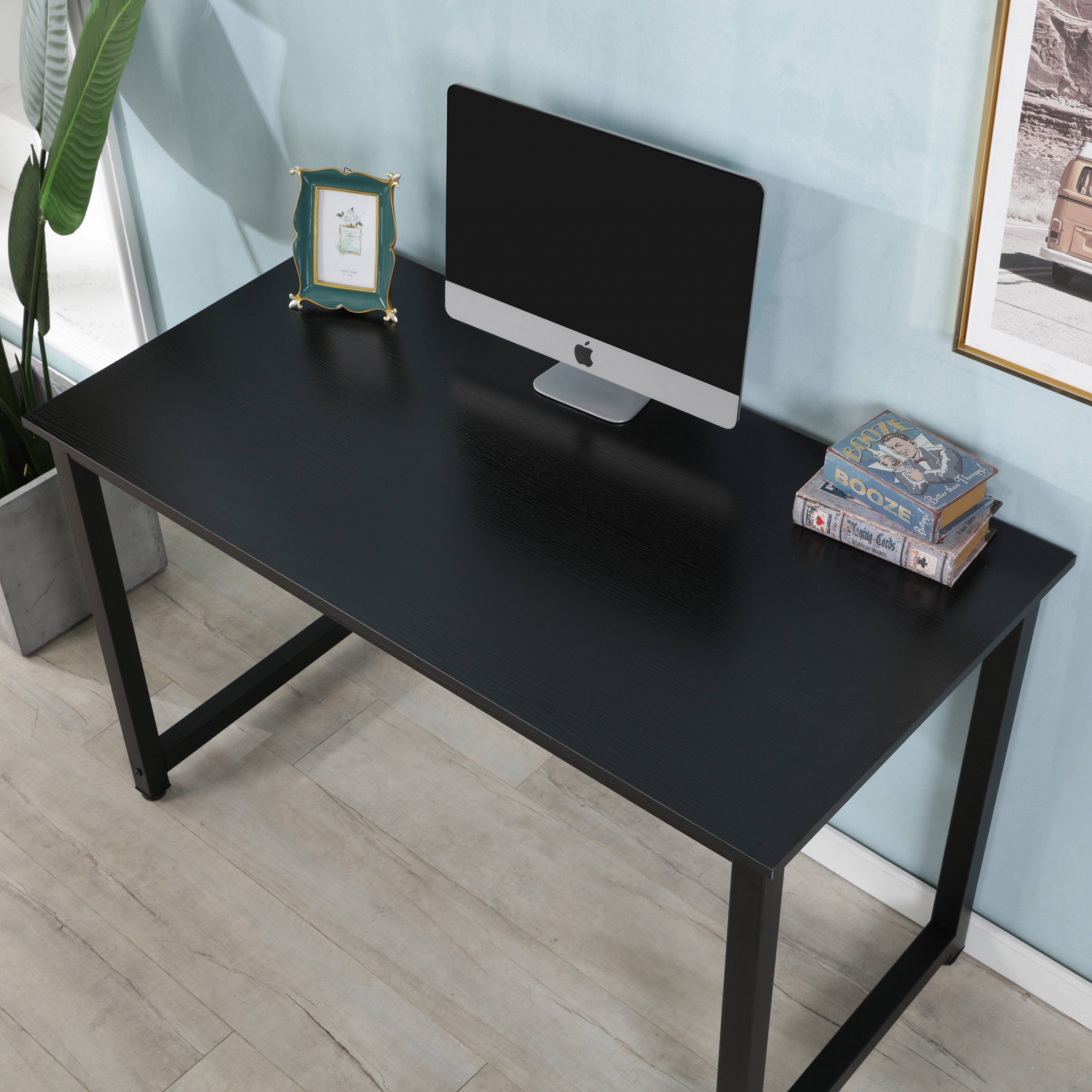 Urhomepro Computer Desk, Modern Simple Home Office Corner Computer For Natural Wood And Black Metal Office Desks (View 7 of 15)