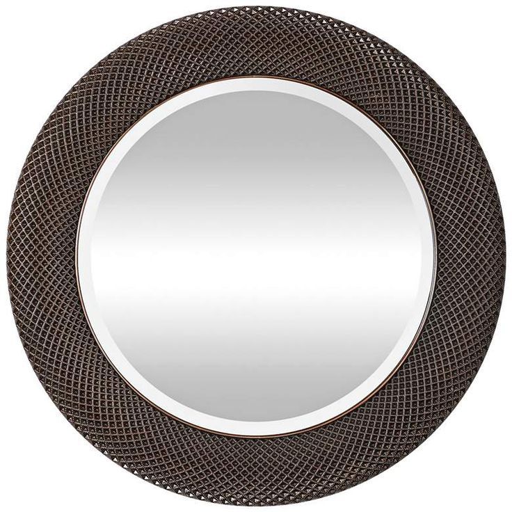 Uttermost Aziza Distressed Bronze 35" Round Wall Mirror – #58j72 Within Distressed Bronze Wall Mirrors (View 15 of 15)