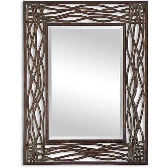 Uttermost Dorigrass Distressed Mocha Rustic Metal Framed Mirror – Free Throughout Brass Iron Framed Wall Mirrors (View 9 of 15)