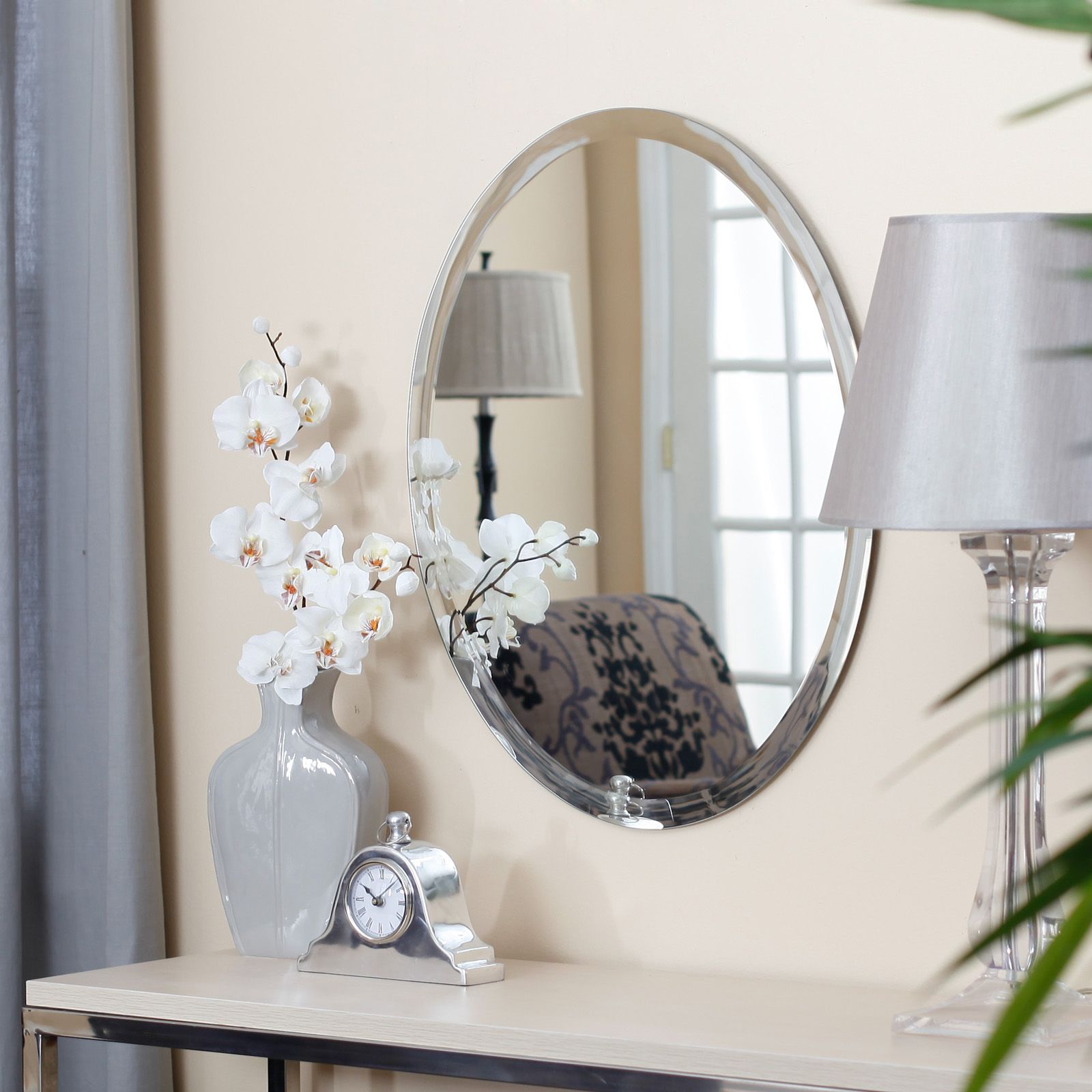Uttermost Frameless Oval Beveled Vanity Mirror – Mirrors At Hayneedle Throughout Thornbury Oval Bevel Frameless Wall Mirrors (Photo 10 of 15)